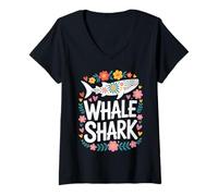Femme Motif Baleine Requin océan Amoureux été Plage Fleur Graphique T-Shirt avec Col en V