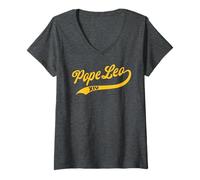 Femme Motif Baseball Classique Pope Leo 14 T-Shirt avec Col en V