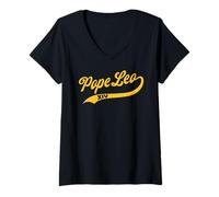 Femme Motif Baseball Classique Pope Leo 14 T-Shirt avec Col en V