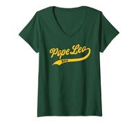 Femme Motif Baseball Classique Pope Leo 14 T-Shirt avec Col en V