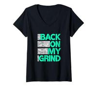 Femme Motif bleu sarcelle clair Aqua Back. ON MY. GRIND T-Shirt avec Col en V