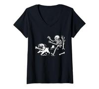 Femme Motif Carlin Qui Court Depuis Un Squelette Amusant pour Hommes, Femmes, Enfants T-Shirt avec Col en V