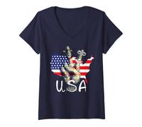 Femme Motif Carte des États-Unis avec Deux Doigts vers Le Haut. T-Shirt avec Col en V