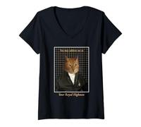Femme Motif Chat Amusant Your Royal Highness T-Shirt avec Col en V