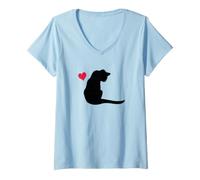 Femme Motif Chat élégant avec cœur « I Love Cats » T-Shirt avec Col en V