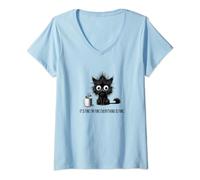 Femme Motif chat mignon I'm Fine It's Fine Everything Is Fine T-Shirt avec Col en V