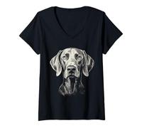 Femme Motif Chien de Weimar Braque de Weimar T-Shirt avec Col en V