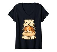 Femme Motif Chiot Encore Cinq Minutes T-Shirt avec Col en V