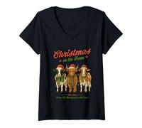 Femme Motif « Christmas on The Farm » T-Shirt avec Col en V