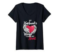 Femme Motif commémoratif et cœur de Mon Mari T-Shirt avec Col en V