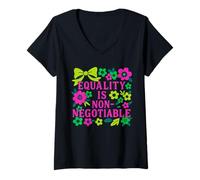 Femme Motif Coquette rétro « Equality is Non-Negotiable » T-Shirt avec Col en V