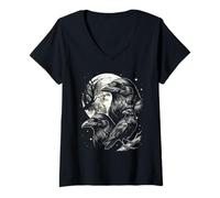 Femme Motif Corbeau Style années 90 Vintage esthétique Y2K T-Shirt avec Col en V