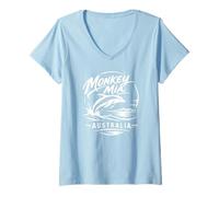 Femme Motif côtier de Dauphins de Monkey Mia Australia T-Shirt avec Col en V