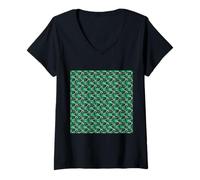 Femme Motif courbé Abstrait des années 80 Vert pâle sur Gris T-Shirt avec Col en V