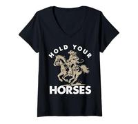 Femme Motif Cowboy Hold Your Horses T-Shirt avec Col en V