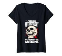 Femme Motif crâne d'anthropologie médico-légale T-Shirt avec Col en V
