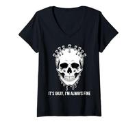 Femme Motif crâne Gothique It's Okay I'm Always Fine T-Shirt avec Col en V