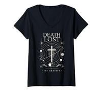 Femme Motif Croix chrétienne céleste « Death Lost Its Gravity » T-Shirt avec Col en V