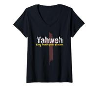 Femme Motif Croix chrétienne Yahweh Every Breath Speaks His Name T-Shirt avec Col en V