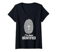 Femme Motif Croix Religieuse I've Been Identified He Made Me T-Shirt avec Col en V