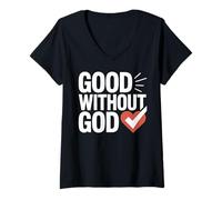 Femme Motif cœur « Good Without God » T-Shirt avec Col en V
