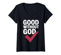 Femme Motif cœur « Good Without God » T-Shirt avec Col en V