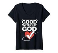 Femme Motif cœur « Good Without God » T-Shirt avec Col en V