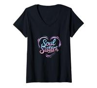 Femme Motif cœur Vibrant Soul Sisters T-Shirt avec Col en V