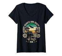 Femme Motif cœurs du désert et Routes poussiéreuses USA Style rétro T-Shirt avec Col en V