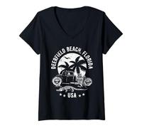 Femme Motif d'alligator Hotrod au Coucher du Soleil à Deerfield Beach en Floride T-Shirt avec Col en V