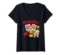 Femme Motif de chef de file d'école mignon T-Shirt avec Col en V