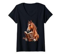 Femme Motif de cheval drôle avec livre comment entraîner votre T-Shirt avec Col en V