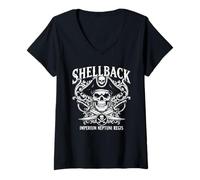 Femme Motif de Croisement de l'équateur Shellback Imperium Neptuni Regis T-Shirt avec Col en V