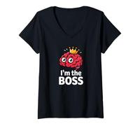 Femme Motif de Dessin animé I'm The Boss Brain pour Enfants et Adultes T-Shirt avec Col en V