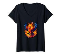 Femme Motif de Flamme Mythique avec Motif Graphique Phoenix Rebirth Fire Bird T-Shirt avec Col en V