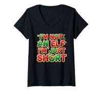 Femme Motif de Noël Amusant avec Inscription « I'm Not an Elf Im Just Short » T-Shirt avec Col en V