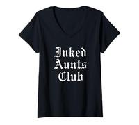 Femme Motif de Tante tatouée Inked Aunts Club T-Shirt avec Col en V