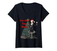 Femme Motif Dear Santa Naughty Christmas Party Vibes T-Shirt avec Col en V
