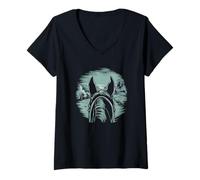 Femme Motif des Chevaux Equiluna T-Shirt avec Col en V