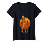 Femme Motif Dieu égyptien Amon - Symbole rétro égyptien Amun-Ra Ankh T-Shirt avec Col en V