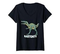 Femme Motif Dinosaure Baryonyx T-Shirt avec Col en V