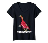 Femme Motif Dinosaure Therizinosaurus T-Shirt avec Col en V