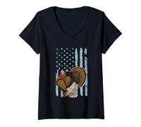 Femme Motif Drapeau américain de Chasse à la Turquie T-Shirt avec Col en V