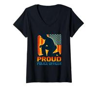 Femme Motif Drapeau américain de la Police T-Shirt avec Col en V