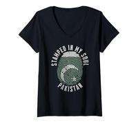 Femme Motif Drapeau du Pakistan My Soul Pakistan Pride T-Shirt avec Col en V