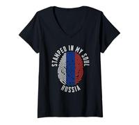 Femme Motif Drapeau Russe avec Inscription « My Soul » T-Shirt avec Col en V