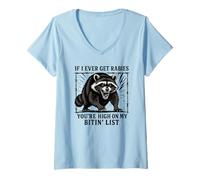Femme Motif drôle de Raton Laveur enragé T-Shirt avec Col en V