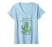 Femme Motif drôle de Raton Laveur Sometimes I Think Then Forget T-Shirt avec Col en V