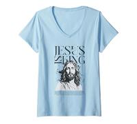 Femme Motif du Verset de la Bible Christian Jesus is King T-Shirt avec Col en V