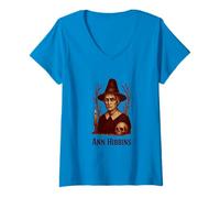 Femme Motif Effrayant Vintage de la légende de la sorcière Ann Hibbins Salem T-Shirt avec Col en V